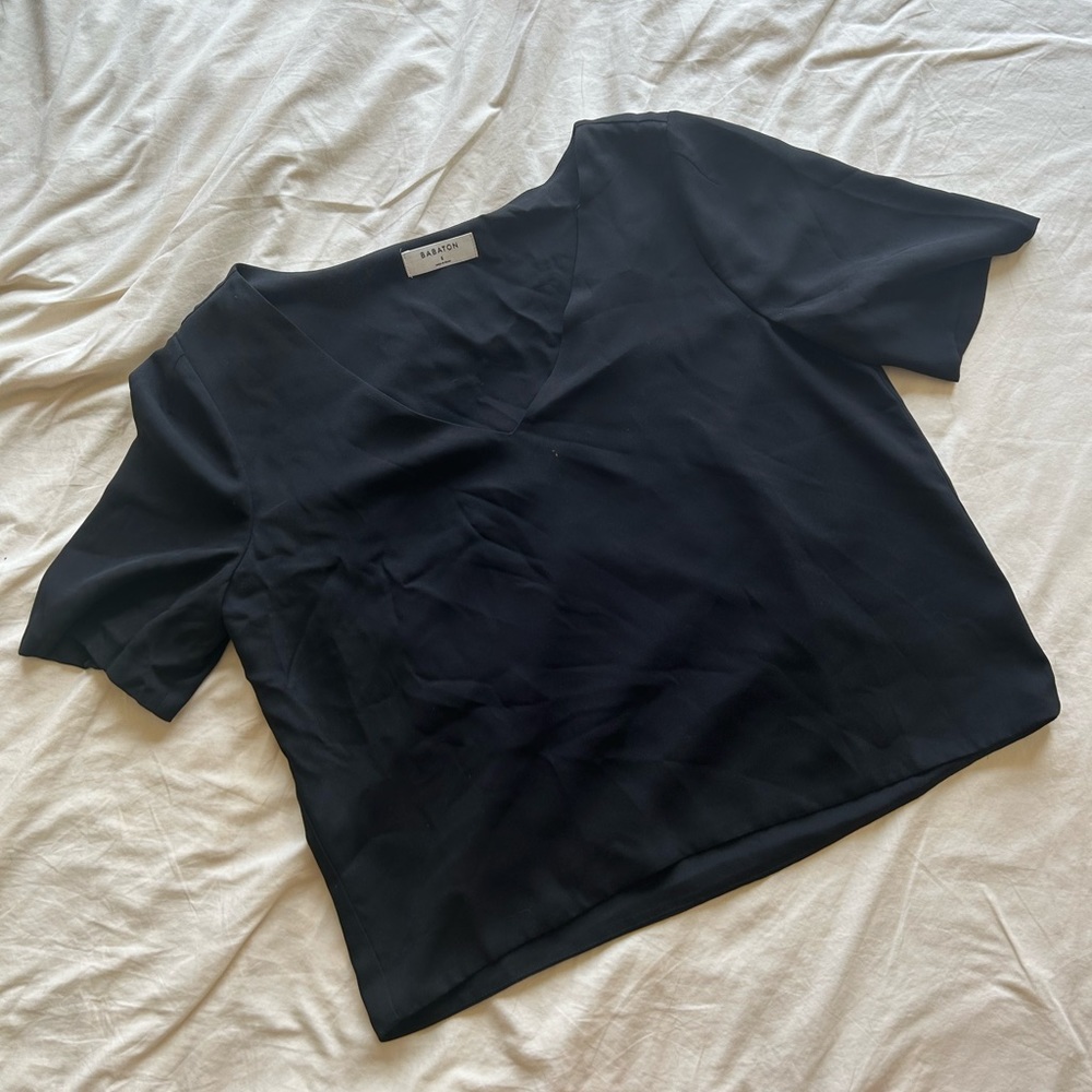 Aritzia Babaton Randy V Neck Blouse in Black